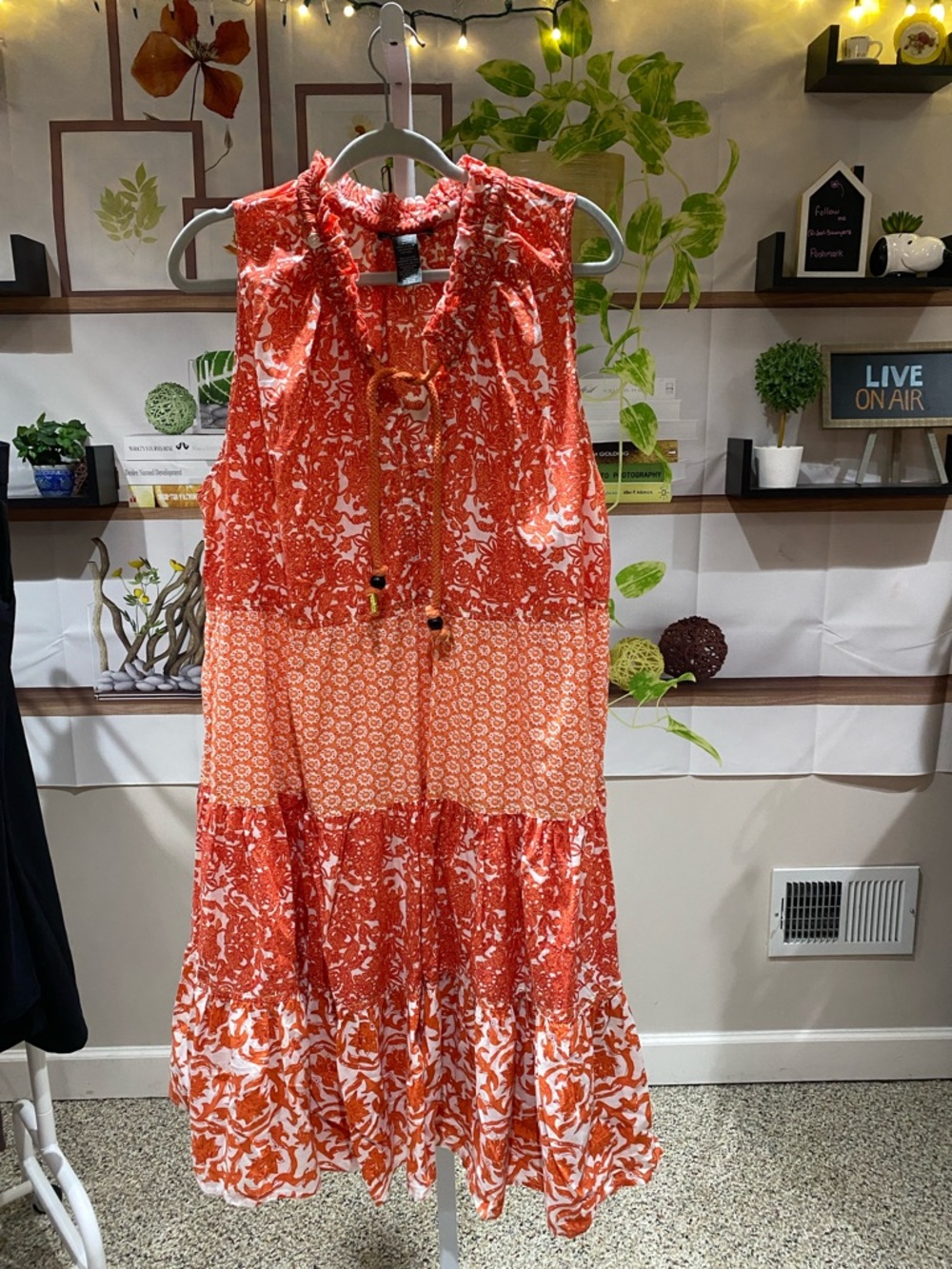 Chelsea & Theodore Orange Printed Tiered Maxi Dress 2X. Ptp is 26